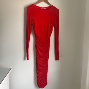 Double jersey ruched open back dress